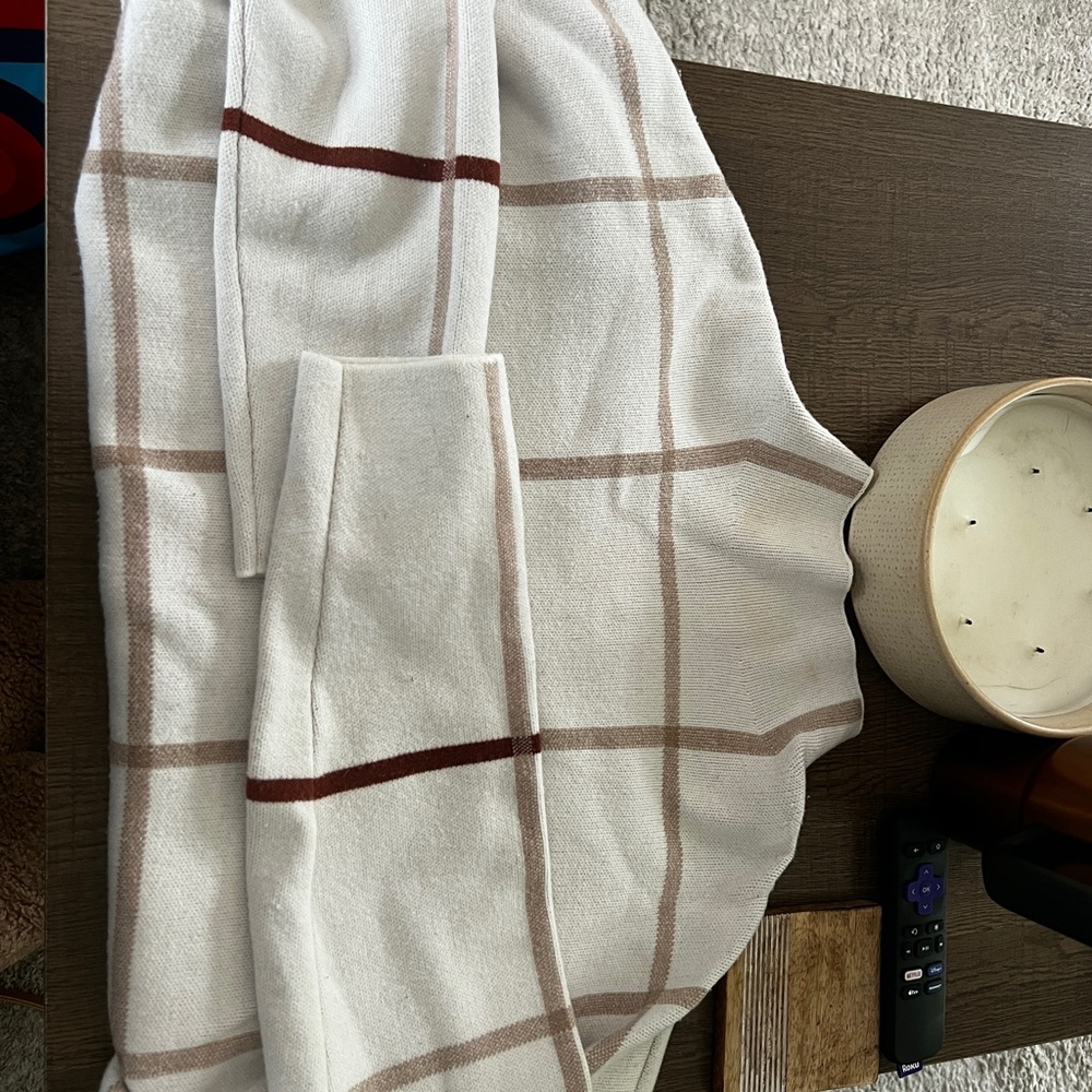 Cream and Brown Plaid Sweater
